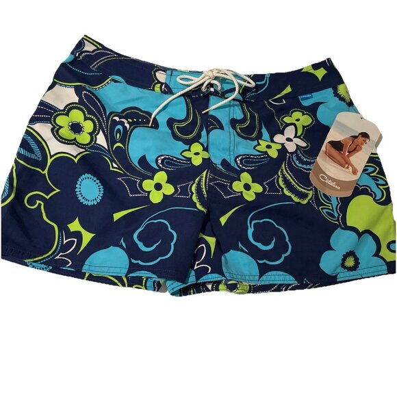 Vintage Y2K Catalina Board Shorts Coverup Women's M Blue Tropical Swim RARE NWT - Picture 1 of 12